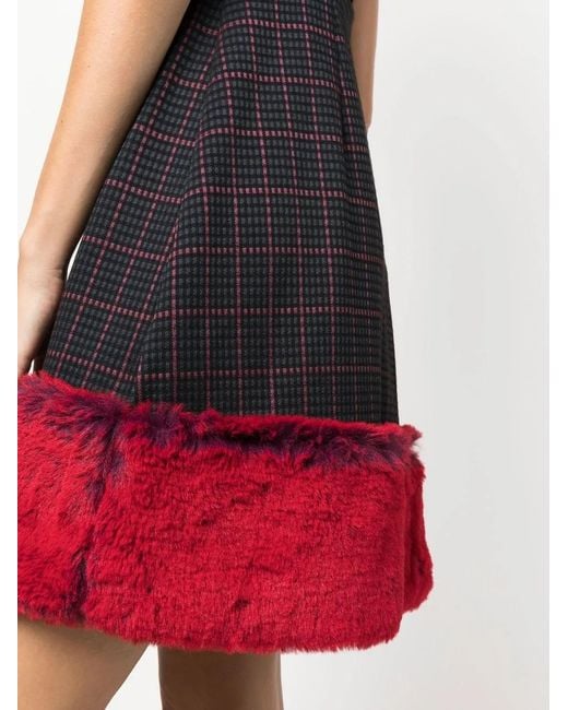 Viktor & Rolf Blue Faux-Fur Trim Printed Dress
