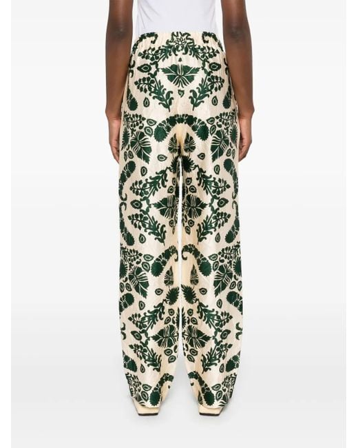 Sandro Green Floral-Print Trousers