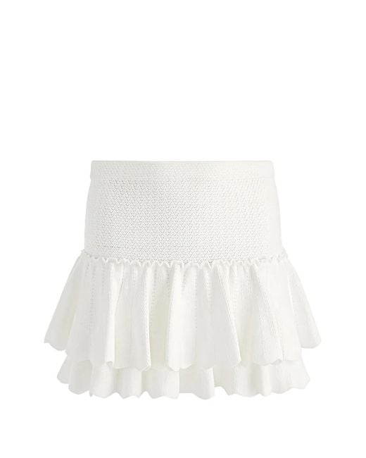 Alice + Olivia White Siya Pointed-Hem Mini Skirt