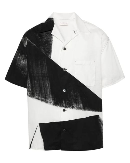 McQueen Black & White Brushstroke Hawaiian Shirt for men