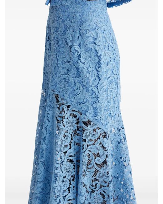 Patou Blue Mermaid Lace Midi Skirt