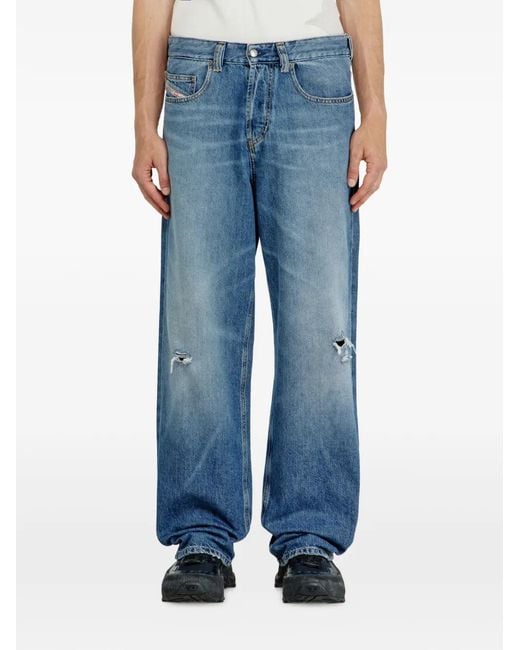 DIESEL Blue 2001 D-Macro Relaxed-Fit Distressed-Details Denim Jeans for men