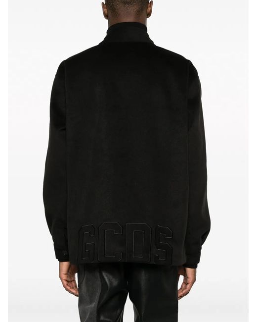 Gcds Black Logo-Embroidered Overshirt for men