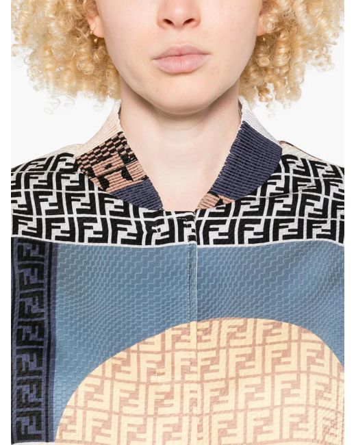 Fendi Blue Reversible Cropped Bomber Jacket