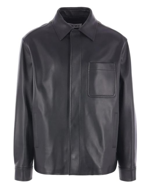 Loewe Gray Leather Shirt Jacket for men