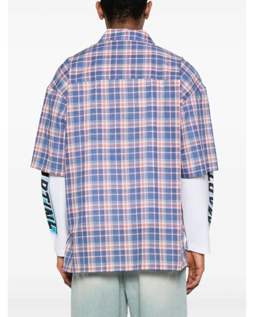 Martine Rose Blue Cotton Checked Polo Shirt for men