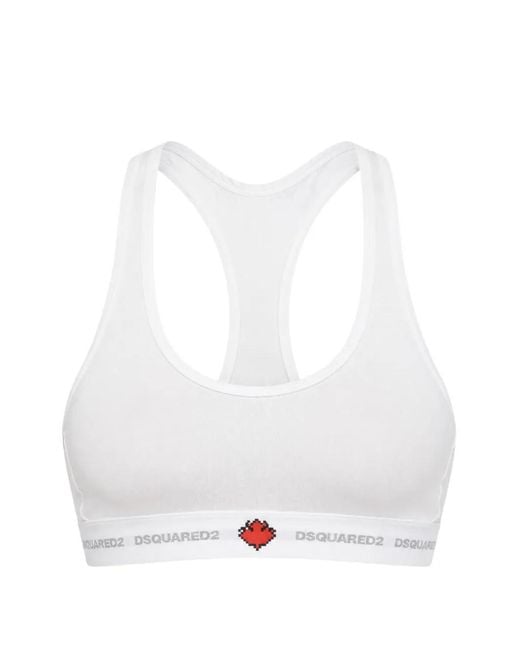 DSquared² White Logo-Lettering Sports Bra