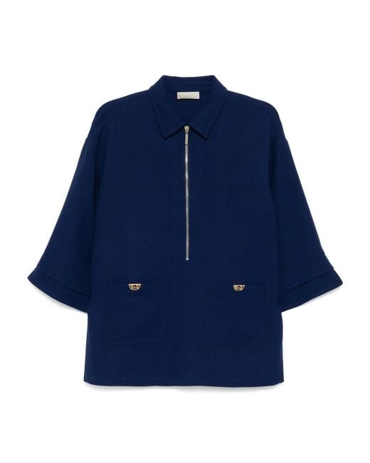 Elie Saab Blue Wool Crepe Blouse