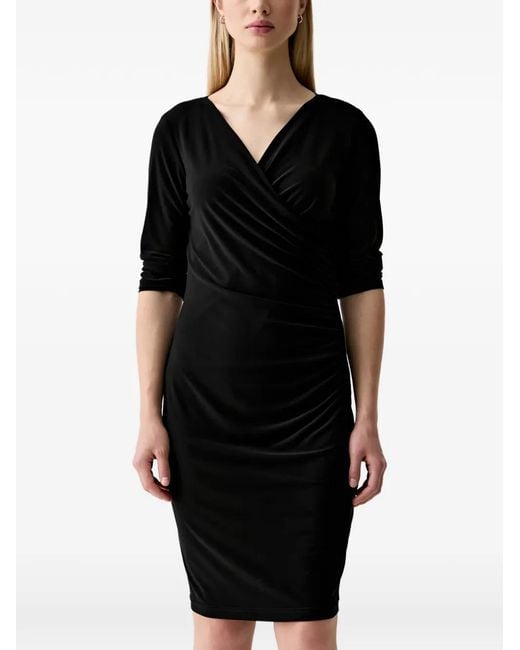 Joseph Ribkoff Black Ruched Wrap-Style Mini Dress