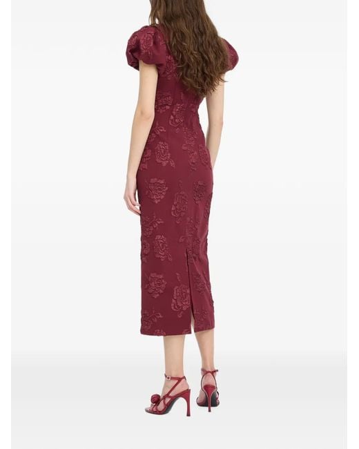 ROTATE BIRGER CHRISTENSEN Purple Jacquard Midi Puffy Dress