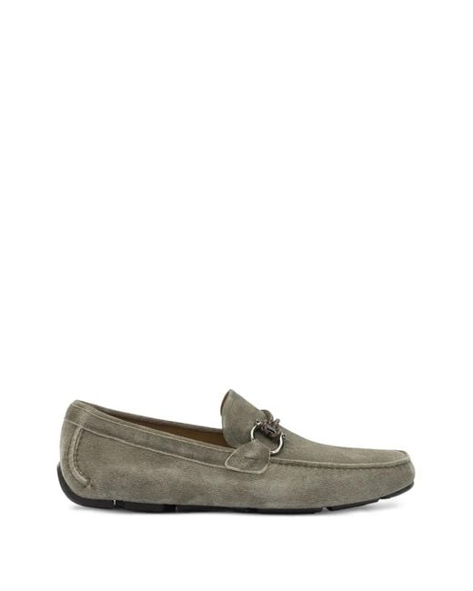 Ferragamo Gray Gancini Driver Ornament Moccasin for men