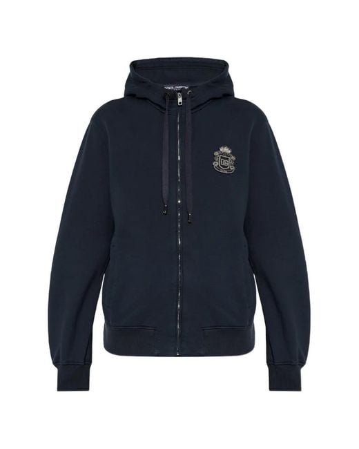 Dolce & Gabbana Blue Logo-Patch Zip-Up Hoodie for men