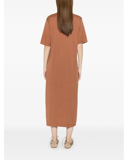 Bompard Brown Short-Sleeve Side-Slit Midi Dress