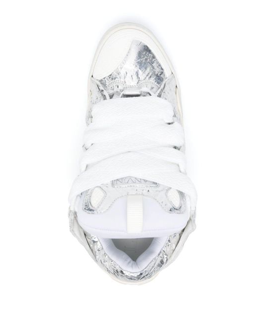Lanvin White Curb Crinkled Metallic Sneakers for men