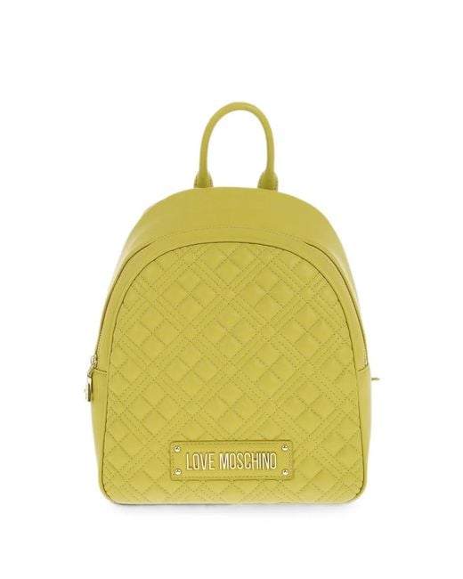 Love Moschino Yellow Quilted-Design Logo-Embellished Backpack