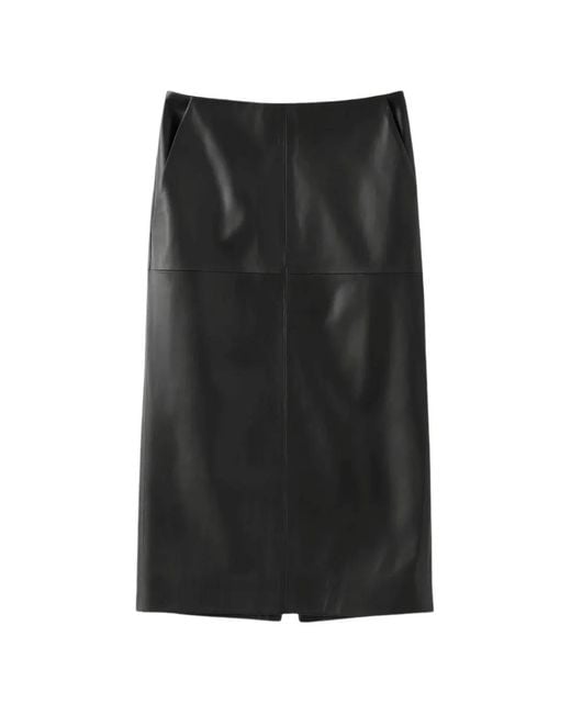 Almada Label Black Leather Panelled Midi Skirt