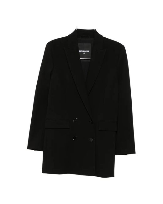 Patrizia Pepe Black Double-Breasted Peak-Lapels Blazer