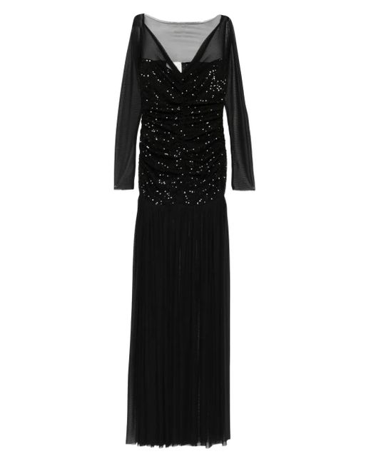 Atu Body Couture Black Sequin-Embellished Mesh Maxi Dress