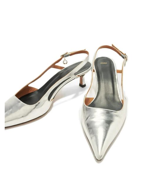 Maje White Metallic-Finish Slingback Heeled Pumps