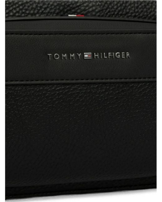 Tommy Hilfiger Black Logo-Plaque Pebbled Messenger Bag for men