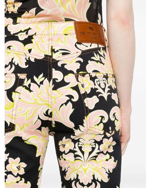 Etro Black Gerade Jeans mit Blumen-Print