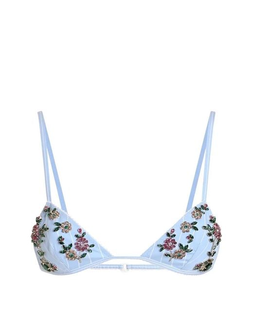 Dolce & Gabbana Blue Striped Poplin Bra With Embroidery