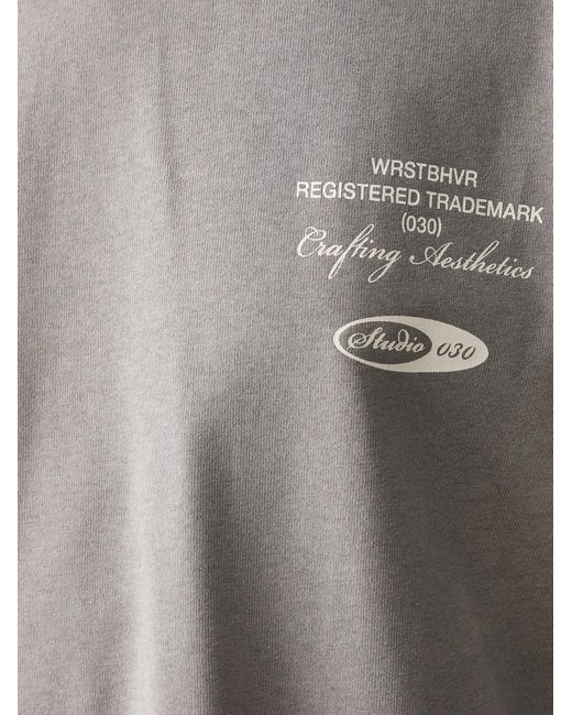 WRSTBHVR Gray Logo-Print Drop-Shoulder T-Shirt