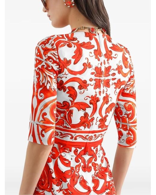 Dolce & Gabbana マジョリカ ドレス レッド | Lyst