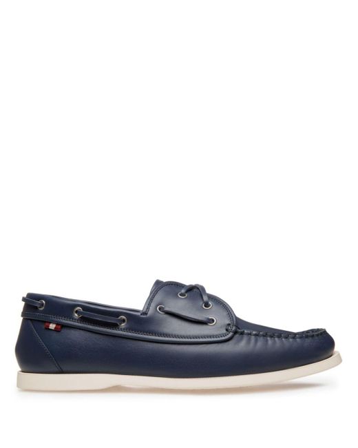 Bally Blue Leather Boat Shoes for men