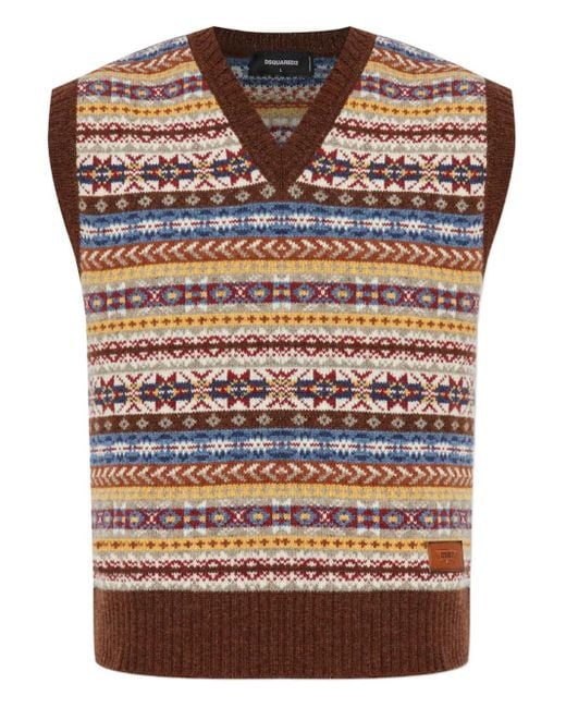 DSquared² Brown Logo-Patch Vest for men