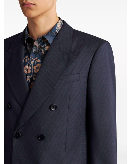 Etro Blue Striped Double-breasted Blazer for men