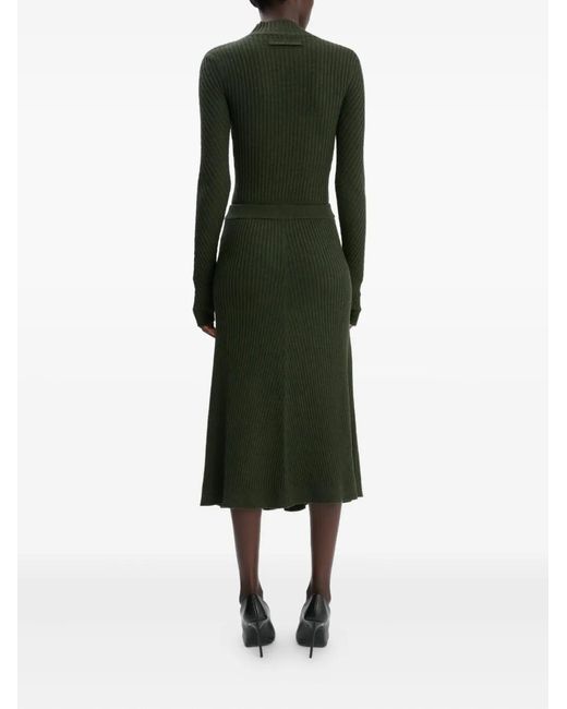 Victoria Beckham Green Ribbed Knit Midi Skirt