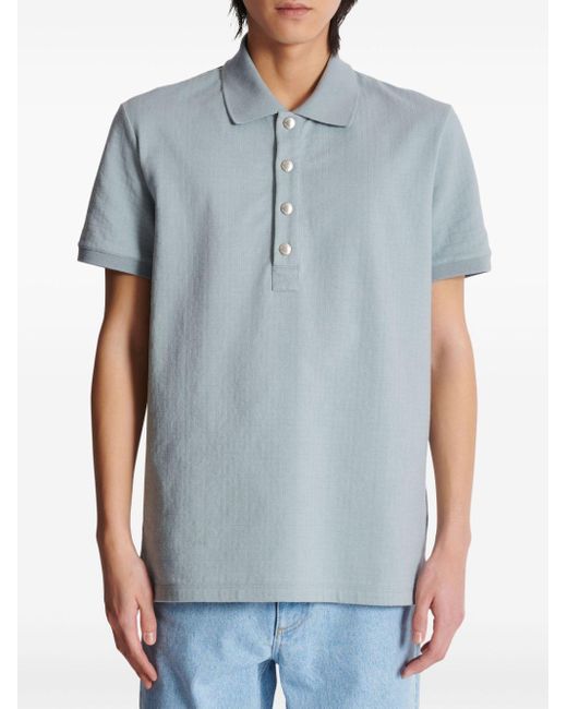 Balmain Blue Short-sleeve Cotton-blend Polo Shirt for men