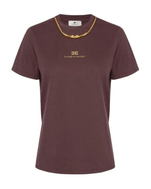 Elisabetta Franchi Purple Chain Embellished T-Shirt