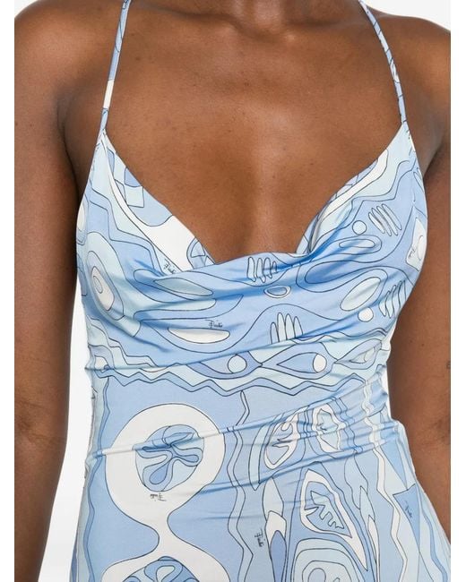 Emilio Pucci Blue Abstract-Print Cowl-Neck Dress