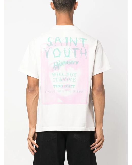 SAINT Mxxxxxx White Graphic-Print Cotton T-Shirt for men