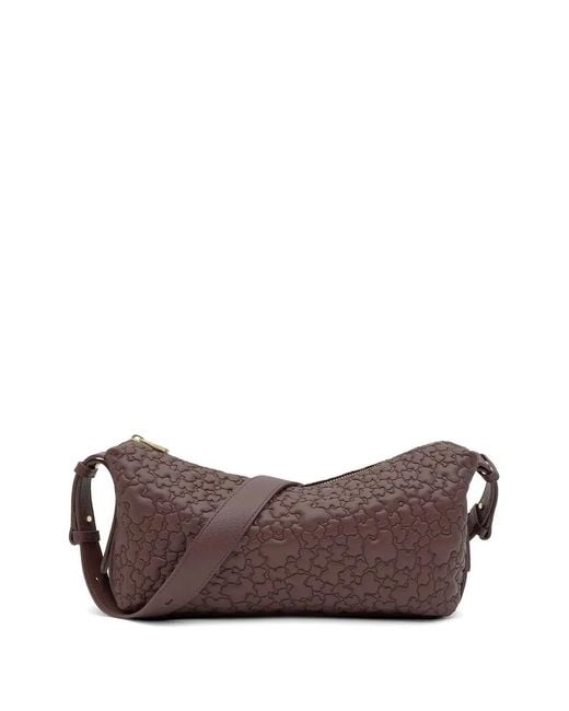 Tous Brown Puffy Bear Embossed Crossbody Bag