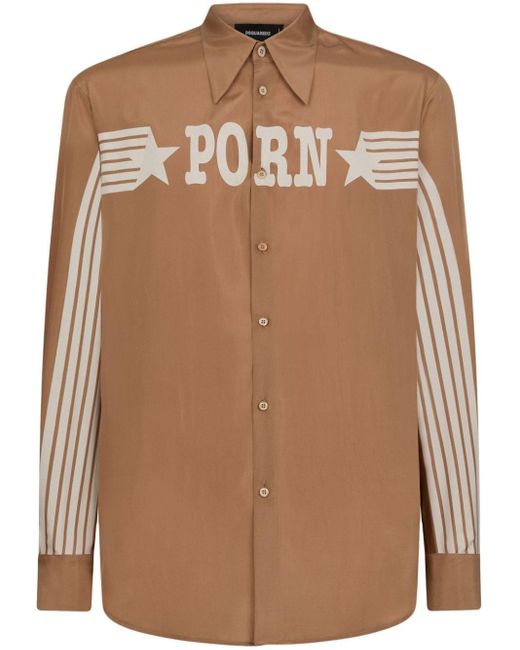 DSquared² Brown Graphic-print Silk Shirt for men