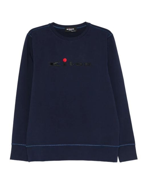 Kiton Blue Sweatshirt With Embroidered Logo for men