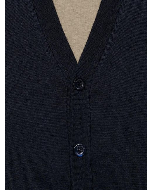 Canali Black Button V-Neck Cardigan for men