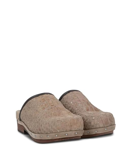 Brunello Cucinelli Brown Crocodile-Effect Mules