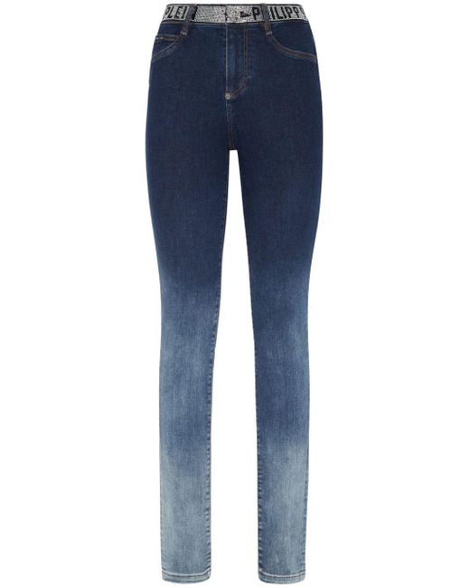 Philipp Plein Blue Crystal-embellished High-waist Jeans