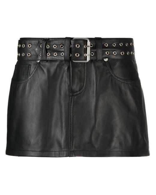 Danielle Guizio Belted Leather Mini Skirt in Black | Lyst