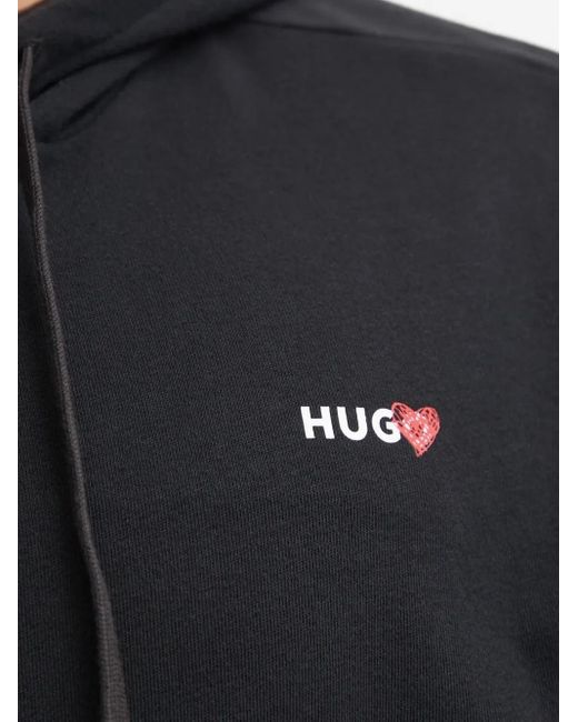 HUGO Black Logo-Print Zip-Up Hoodie for men