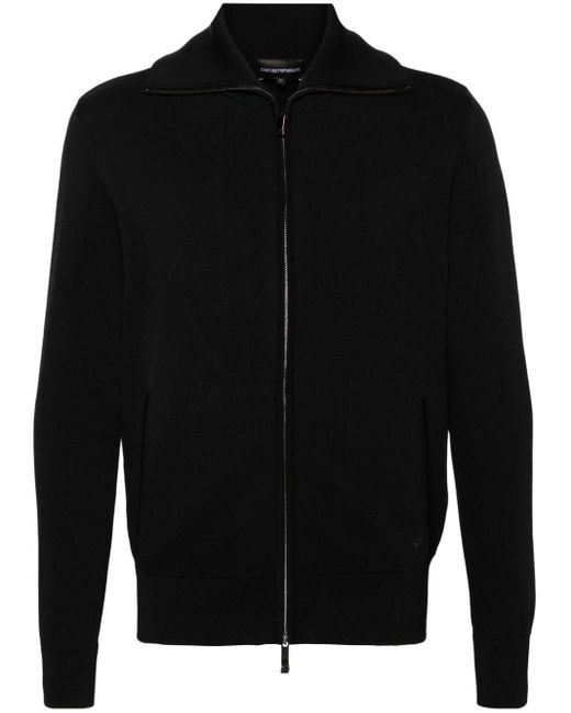 Emporio Armani Black Spread-collar Zip-up Cardigan for men