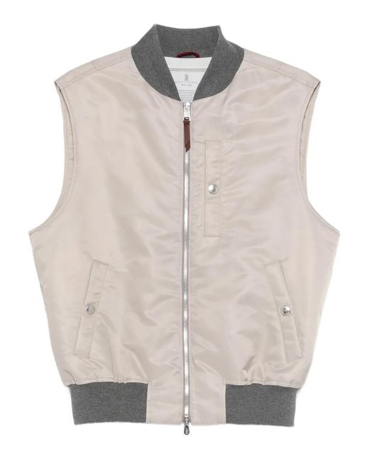 Brunello Cucinelli White Zip-Up Gilet for men