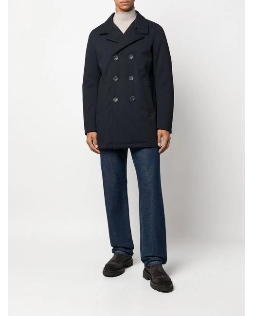 Herno Blue Quilted Double-Breasted Coat for men