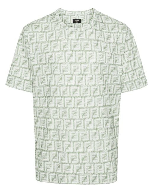 Fendi Katoenen T-shirt Met Ff-patroon in het Green voor heren