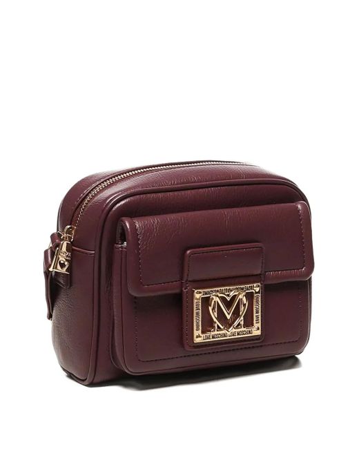 Love Moschino Purple Logo-Plaque Flap Shoulder Bag