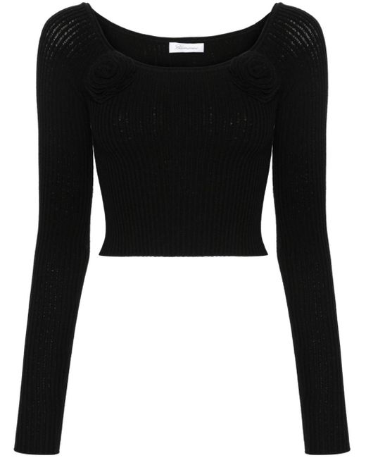 Blumarine Black Cropped-Pullover mit Blumenapplikation